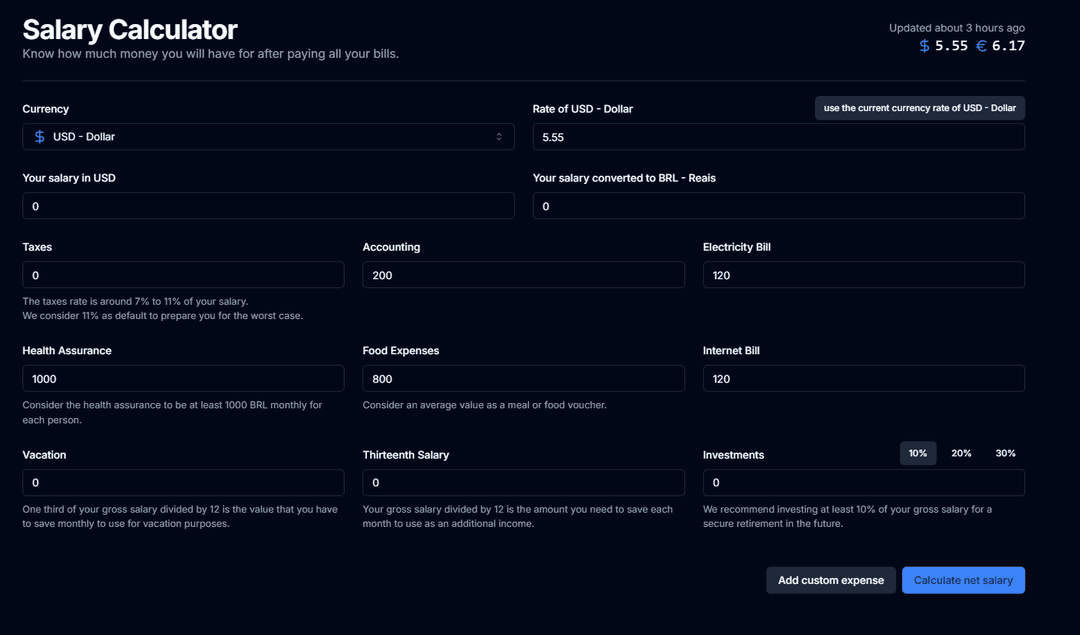 Net Salary Calculator - Dollar | Euro